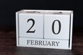 Business calendar for February, 20th day of the month. Planner organizer date or events schedule concept