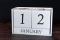 Business calendar for January, 12th day of the month. Planner organizer date or events schedule concept