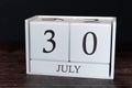 Business calendar for July, 30th day of the month. Planner organizer date or events schedule concept