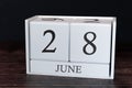 Business calendar for June, 28th day of the month. Planner organizer date or events schedule concept