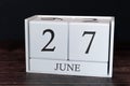 Business calendar for June, 27th day of the month. Planner organizer date or events schedule concept