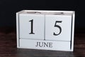 Business calendar for June, 15th day of the month. Planner organizer date or events schedule concept