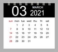 Business calendar 2021 of March. Notebook isolated page