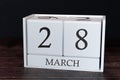 Business calendar for March, 28th day of the month. Planner organizer date or events schedule concept