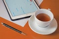 Business, calendars, appointment. Office table with notepad, computer, coffee cup. Royalty Free Stock Photo