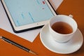 Business, calendars, appointment. Office table with notepad, computer, coffee cup. Royalty Free Stock Photo