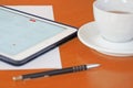 Business, calendars, appointment. Office table with notepad, computer, coffee cup. Royalty Free Stock Photo