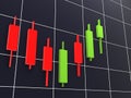 Business candle stick graph chart of stock market on black background