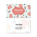 Business card template, flowers and leaves seamless pattern vector design. Double-sided creative business card template. Landscape Royalty Free Stock Photo