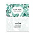 Business card template, flowers and leaves seamless pattern vector design. Double-sided creative business card template. Landscape Royalty Free Stock Photo