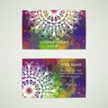 Business card. Abstract watercolor ornamental backgrounds with mandala pattern.