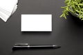 Business card blank over office table. Corporate stationery branding mock-up Royalty Free Stock Photo