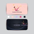Business card design layout template with beautiful girl in yoga pose. Vector