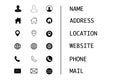 Business card, finance and communication icons. Contact information symbols