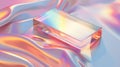 business card mockup, neon pink, on floating 3D iridescent glass, organic forms, light refraction Royalty Free Stock Photo