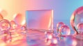 business card mockup, neon pink, on floating 3D iridescent glass, organic forms, light refraction Royalty Free Stock Photo