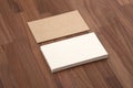 Business card mockup on wooden table