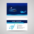 Business card of Scuba Diving and shark blue vector design