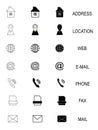 Business card set monochrome icons, home, phone, address, telephone, fax, web, location symbols