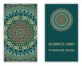 Business card with steampunk abstract design elements.