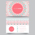 Business card template, blue, white and pink