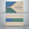 Business card template from cardboard and denim, Royalty Free Stock Photo