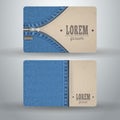 Business card template from cardboard and denim Royalty Free Stock Photo
