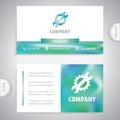 Combination wrench and gear symbol. Repair service. Tool shop. Business card template.