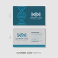 Business Card Template Design. DNA vector icon in a circle with genetics text and medical theme blue color.