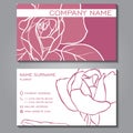 Business card template. Floral pattern on a lilac background. Line art roses. Vector design editable Royalty Free Stock Photo