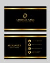 Business card template with gold curves, front and back side, vector illustration Royalty Free Stock Photo