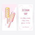 Business card template with hand drawn twisted fruity popsicle and drops