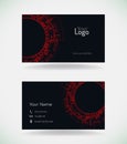 Business card template with red elements.