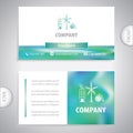 Solar panels, wind turbines, hydroelectric power plants. Set of green energy. Business card template. Royalty Free Stock Photo