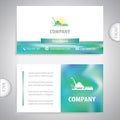 Symbol lawnmower cutting green grass. Lawn mowing service. Business card template. Royalty Free Stock Photo