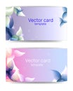 Business card templates in blue tones with floral patterns. Text frame. Abstract geometric banner