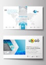 Business card templates. Cover design template, easy editable blank, flat layout. Abstract triangles, blue and gray Royalty Free Stock Photo