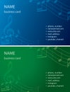 Business cards in blue and green colors - vector backgrounds with music notes