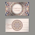 Business cards collection. Ornament for your design with lace mandala. Vector background. Indian, Arabic, Islam motifs. Royalty Free Stock Photo