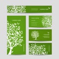 Business cards design, spring tree with birds Royalty Free Stock Photo