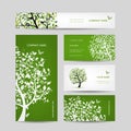 Business cards design, spring tree with birds Royalty Free Stock Photo