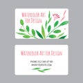 Business cards design template with watercolor drawings of plants Royalty Free Stock Photo