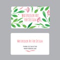 Business cards design template with watercolor drawings of plants Royalty Free Stock Photo