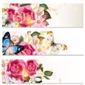 Business cards set with flowers for design