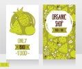 Business cards template for organic foods shop or vegan cafe