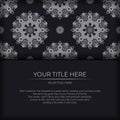 Ready-made invitation card design with abstract vintage ornament. Black and silver luxurious colors. Can be used as background and Royalty Free Stock Photo