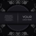 Ready-made invitation card design with vintage Indian ornament. Black and silver luxurious colors. Can be used as Royalty Free Stock Photo