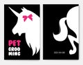 Business cards templates of grooming service pet with unicorns