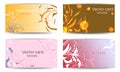 Business cards templates with pink and orange floral patterns. Text frame. Abstract geometric banner