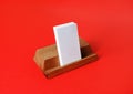 Business cards, wooden holder Royalty Free Stock Photo